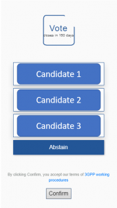 Figure 12 – Close-up of the voting options location. For elections, the voting options consist in a list of candidate names. After selecting the voting member, the voter user must select one candidate and then click "Confirm".