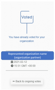 Figure 15 – Close-up example of information shown if selecting an organization that already voted, on the voting page.