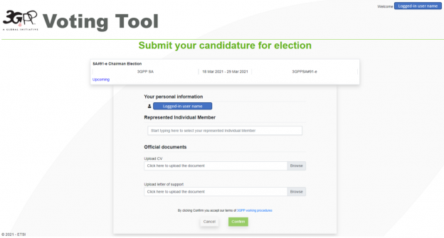 Figure 7 - Example of a candidature submission page.